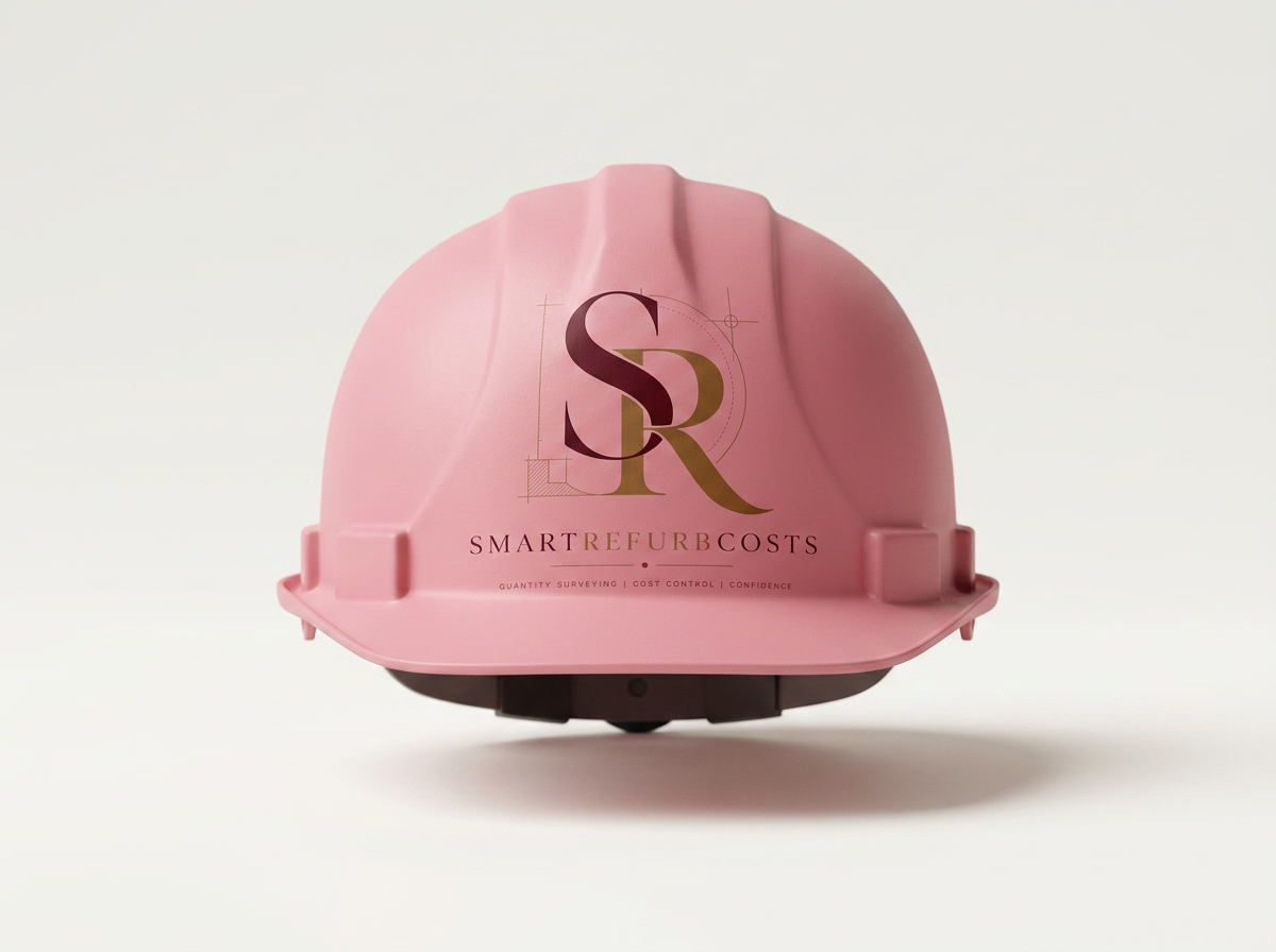 Pink hard hat with SmartRefurbCosts logo